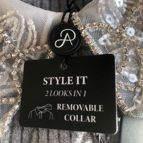 Adrianna Papell NWT Size L Heather Grey Long Sleeve Cardigan with Beaded Collar - Picture 9 of 11